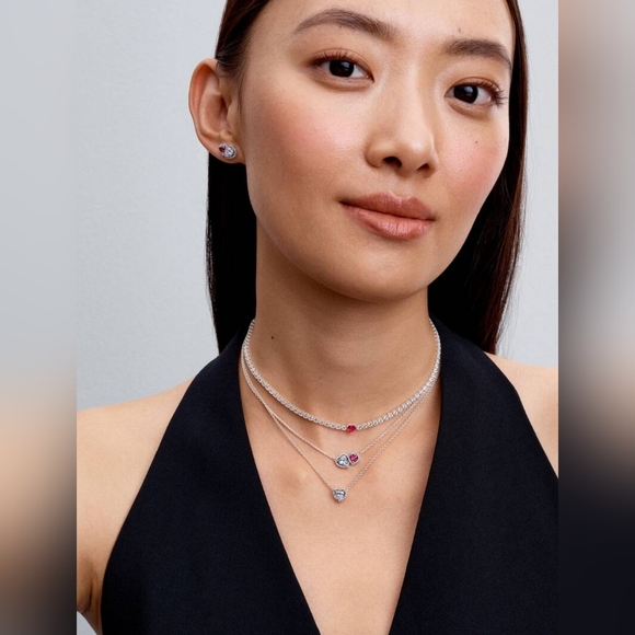 Pandora Silver Heart Pendant Necklace with Sparkling CZ - Picture 8 of 11